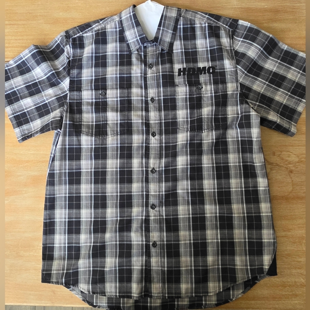 Harley-Davidson Plaid Skull Performance Button-Up Shirt Men’s XL Gray Black